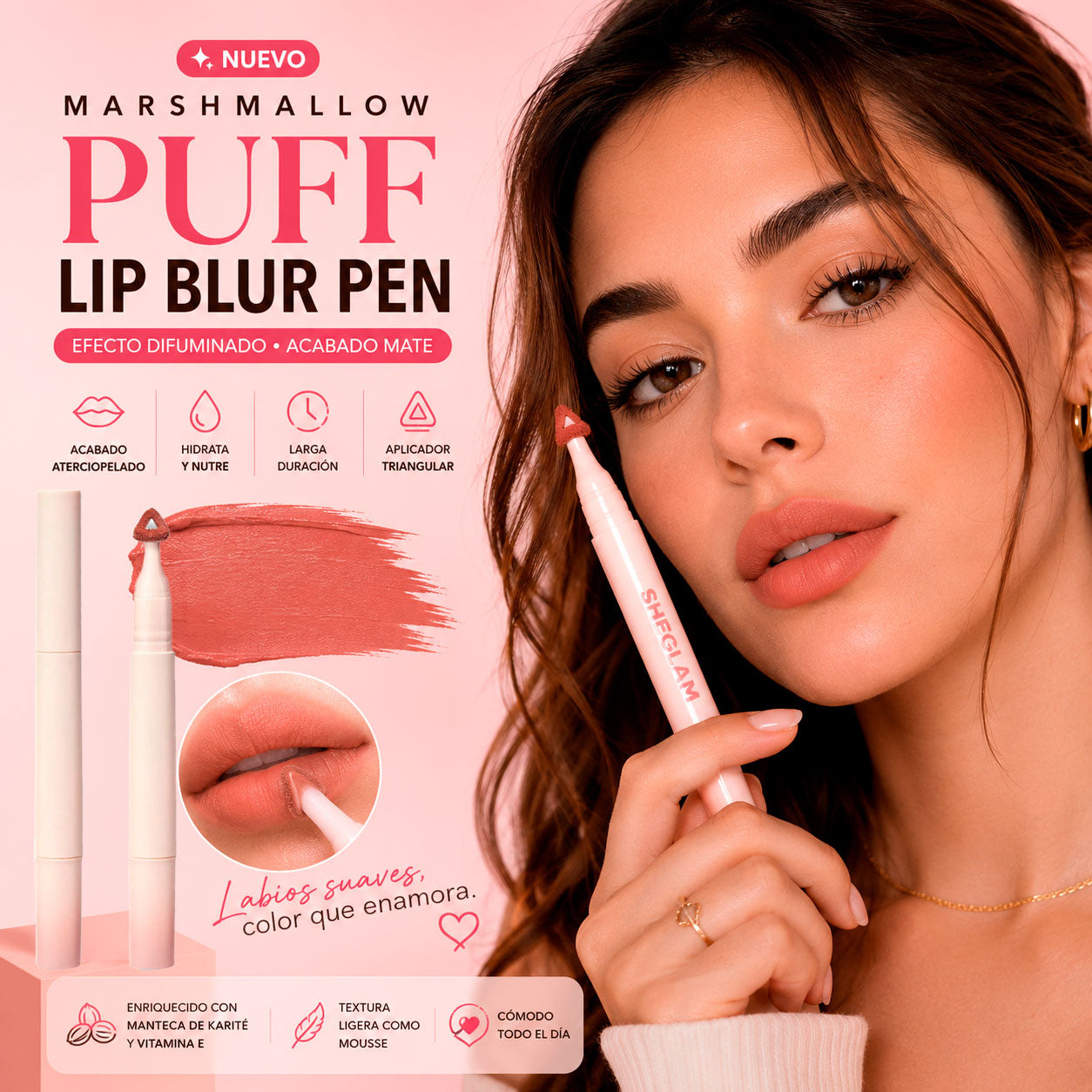 Labial Marshmallow Puff Pluma Difuminadora - Color + hidratación