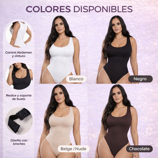 Body Moldeador: Tiras gruesas, escote cuadrado, control abdominal