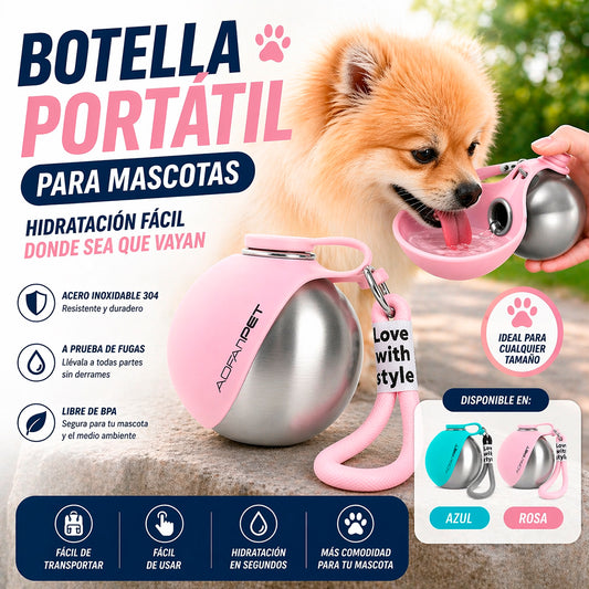 Botella de agua para mascotas 2 en 1 de acero inoxidable