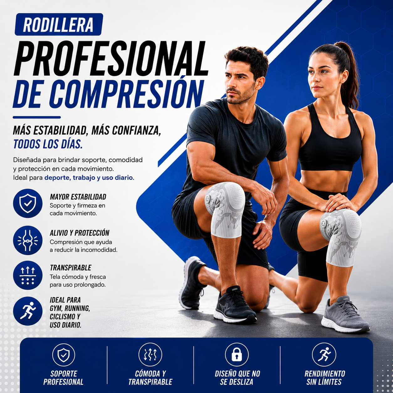 Rodillera Profesional de Compresión con Almohadilla de Gel